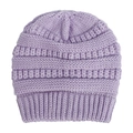 Detailed macro view of purple knit beanie texture with thick wool stitching and ribbed edge - Purple