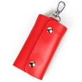 Red genuine leather key pouch featuring a metal snap closure and top swivel hook - Red