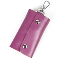 Minimalist purple leather key pouch with silver snap buttons and metal hook closure - Purple