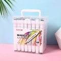 48 colors dual-tip marker set in a portable transparent case with a white handle - 48 Colors