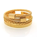 3-piece set of gold stainless steel bracelets with Roman numerals and braided wire texture - Square Head Gold Set