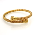 Polished gold twisted rope open cuff bangle with detailed metallic spiral texture - Hex Head Bangle Gold