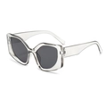 Transparent grey thick-frame geometric sunglasses with dark grey tinted lenses - Transparent Grey Frame Grey Lens