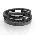Three-piece set of black stainless steel bracelets with Roman numeral engraving and braided design - Hex Head Black Set