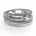 Three-piece silver stainless steel bracelet set with roman numerals and twisted cable - Hex Head Silver Set