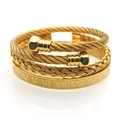 Three-piece men's crown and roman numeral gold stainless steel braided bracelet set - Hex Head Gold Set