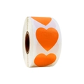 Roll of orange heart shaped self adhesive stickers on a kraft paper core - Orange