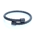 Minimalist double layer steel wire cable cuff bracelet in black gunmetal finish - Round End Bangle Black