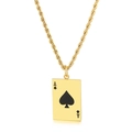 Goldene Pik-As Poker-Halskette mit einer eleganten, gedrehten Kordelkette für Paare - Gold Pik Ass Karte Quadratischer Anhänger (KP94145)