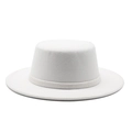 Classic white wool felt flat top boater hat with matching decorative band for men and women - M (56-58cm) / White