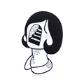 Surreal black and white enamel brooch featuring a woman with a secret doorway face - Face Stairs Style (CC222)
