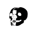 Punk style enamel brooch featuring a surreal split skull and freckled female face - Sectional Skeleton Portrait Style (CC1283)