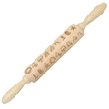 Christmas themed embossed wooden rolling pin with laser engraved gift and bell patterns - Holiday Symbols (JM01687)