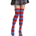 Vibrant red and blue striped over-knee high socks for cosplay and festival costumes - Red & Blue Wide Stripes