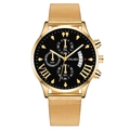 Business quartz watch with black dial, gold mesh strap and three-eye calendar display - Black Dial Gold Case Gold Band