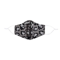 Close-up of leopard sequin mask with adjustable white ear loops on white background - Adult / Khaki Leopard