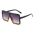 Flat top square sunglasses featuring a gradient lens and tortoise pattern frame details - Black Leopard Gradient Frame Grey Lens