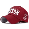 Classic burgundy baseball cap featuring white 3D embroidery with Boston text detail - Wine Red With White Embroidery