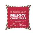 Detail of red Christmas pillowcase with holiday text and striped edge decoration - Red Border Merry Christmas(DRD213-2)