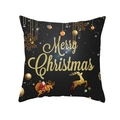 Black Christmas pillow case with golden Santa, reindeer and Merry Christmas text - Black Background Gold Print(DRD213-37)
