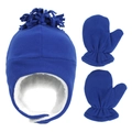 Winterset met fleece muts met oorkleppen en wanten voor kinderen met warme voering - S (6-18 maanden) / Koningsblauw