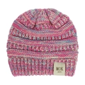 Knitted winter beanie for babies and children in blue and pink yarn with MOK KIDS label - Yellow Blue Rose Mix