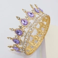 Detailed close-up of a baroque gold tiara featuring large pear-shaped purple gemstones - Gold Base + Light Purple