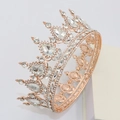 Detailed view of Baroque bridal crown with rose gold plating and sparkling teardrop crystals - Rose Gold Base + White Rhinestone