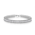 Men's hip hop silver Cuban bracelet with emerald-cut crystals on a white background - Bracelet 7in-18cm / White Gold