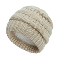 Detail of cable-knit winter beanie with soft white fleece lining for warmth - Fleece Lined Style / Beige