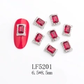 Detailed view of 6.5*8.5mm emerald cut dark red nail rhinestones with alloy base - Silver Frame Deep Red Rectangle Style (5201)