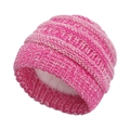 Close-up of pink and white knit baby beanie featuring thick fleece lining for extra warmth - Fleece Lined Style / Rose Red White Mixed