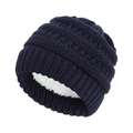 Detail of dark blue cable knit baby hat with soft white fleece lining for winter warmth - Fleece Lined Style / Navy Blue