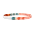 Bohemian Tila bead bracelet featuring colorful white, red, and turquoise enamel tiles - Red/Orange/White/Turquoise/Gold