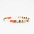 Bohemian Tila bead bracelet in white, coral pink, and metallic bronze tones - White/Pink/Bronze