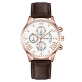 Montre à quartz pour hommes avec bracelet en cuir marron et cadran chronographe or rose - Cadran Blanc Boîtier Or Rose Bracelet Marron