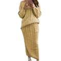 Détail de l'ensemble en maille torsadée kaki avec texture et poche latérale - 3XL / Haut Et Bas / Jaune