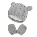 Infant winter knit hat and mittens set in grey with cute bear ears and soft warm lining - Size L (6-18 Months) / Gray