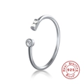 Minimalist S925 sterling silver open ring with rectangle and round clear gemstones - White Gold