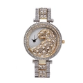 Luxury gold and silver two-tone quartz watch for women with 3D crystal leopard head - Gold-Silver White