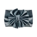 Detail of a large dark grey-blue velvet bow headband with soft texture and wide design - No.2 Grey