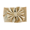 Detail of champagne velvet oversized bow headband with soft elastic texture for infants - No. 3 Beige