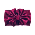 Macro detail of the wine red velvet baby headband with a large layered bow design - No. 9 Wine Red