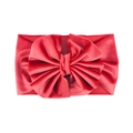 Detail of red velvet oversized bow headband with elastic soft band for infants - Tomato Red