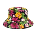 Floral print cotton bucket hat in black with colorful daisy patterns and sun protection - M(56-58cm) / Black With Red Daisy