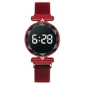 Reloj digital LED rojo para mujer con cristal facetado y correa magnética - Rojo