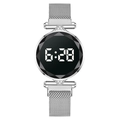 Reloj LED plateado elegante con correa magnética y esfera de corte diamante con diamantes - Plateado