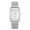 Orologio al quarzo rettangolare minimalista in argento con cinturino in maglia e strass - Quadrante Bianco