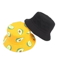 Détail d'un chapeau bob en toile avec imprimé avocat jaune et envers noir réversible - M(56-58cm) / Double-face Avocat Jaune+Noir