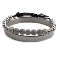 Silver stainless steel roman numeral cuff bracelet and pavé zircon bead bracelet set - Silver Jewelry Set